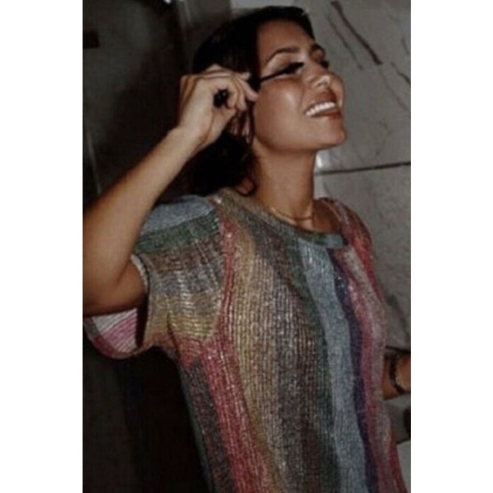 Zara / NWT Rainbow Stripe Sparkly Sequin Midi Dress Bloggers Fav